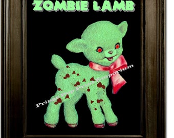 Zombie Lamb Art Print 8 x 10 - Psychobilly Goth Horror