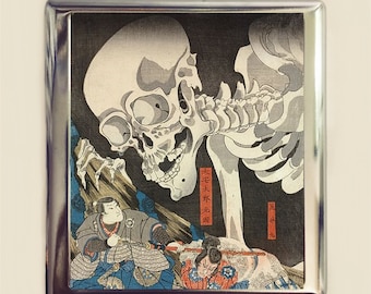 Skeleton Japanese Woodblock Cigarette Case Business Card ID Holder Wallet Horror Dark Art Japan Asian Art