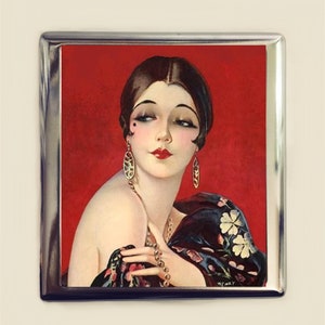 Flapper Zigarettenetui Visitenkarte Ausweishalter Wallet Art Deco 1920s Jazz Age Roaring 20s Rot