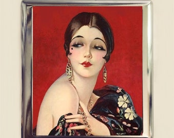 Flapper Cigarette Case Business Card ID Holder Wallet Art Deco 1920s Jazz Age Roaring 20s Red