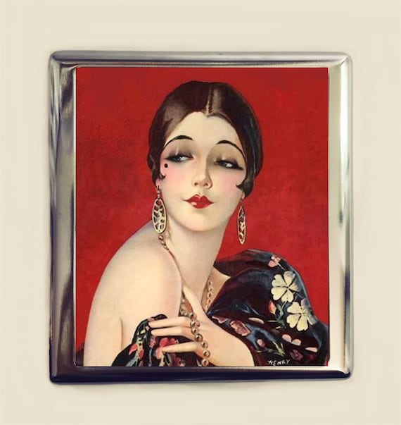 1920's flapper cigarette holder Flapper Cigarette Case Business Card ID Holder Wallet Art Deco 1920s Jazz  Age Roaring 20s Red