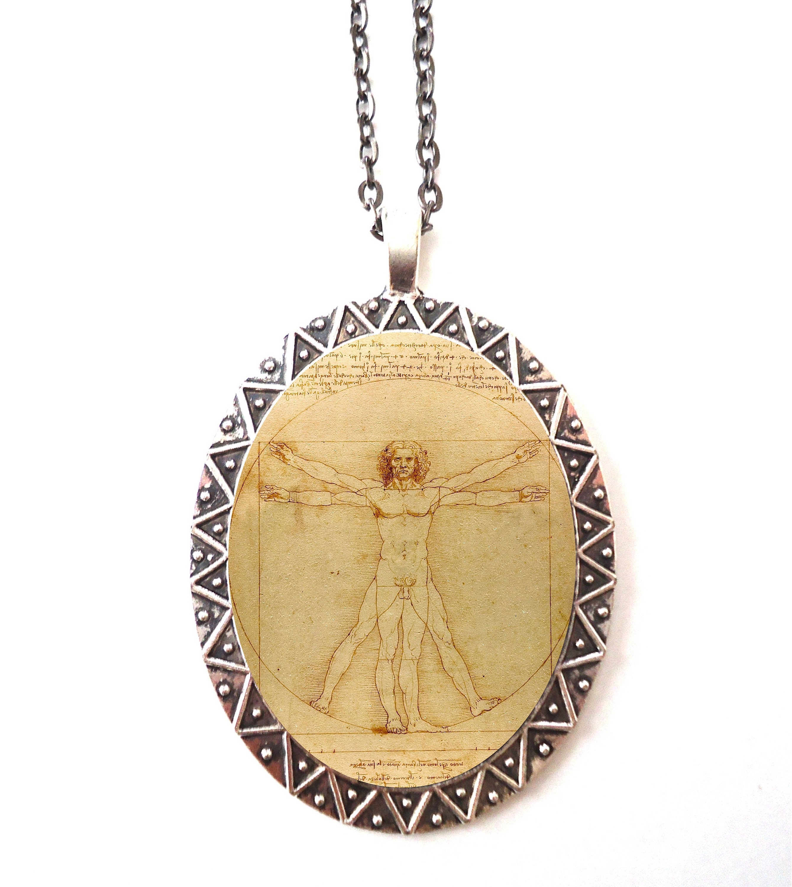 Vitruvian Man Necklace Pendant Silver Tone - Leonardo Da Vinci 