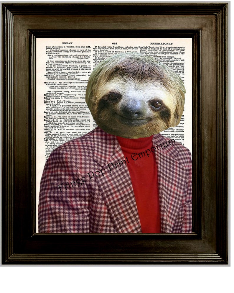 Sloth Man Art Print 8 x 10 on Dictionary Page Adorable Etsy