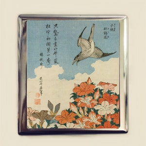 Cuckoo & Azaleas Woodblock Cigarette Case Business Card ID Holder Wallet Japanese Japan Asian Art Bird Flower Azalea