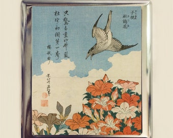 Cuckoo & Azaleas Woodblock Cigarette Case Business Card ID Holder Wallet Japanese Japan Asian Art Bird Flower Azalea