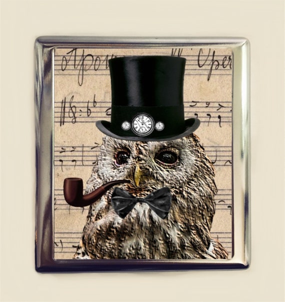 Steampunk Owl Cigarette Case Business Card ID Holder Wallet Victorian  Animal Art Anthropomorphic Pop
