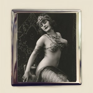 Flapper Kleopatra Zigarettenetui Visitenkarte Ausweishalter Brieftasche Art Deco 1920er Jahre Jazz Age Boho Gypsy Vase Bauchtänzerin