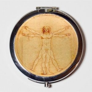 Leonardo Da Vinci Vitruvian Man Compact Mirror - Renaissance Geometry - Make Up Pocket Mirror for Cosmetics