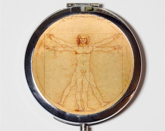 Leonardo Da Vinci Vitruvian Man Compact Mirror - Renaissance Geometry - Make Up Pocket Mirror for Cosmetics