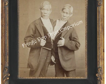Victorian Sideshow Circus Freak Art Print 8 x 10 - Chang & Eng - Siamese Twins - Conjoined
