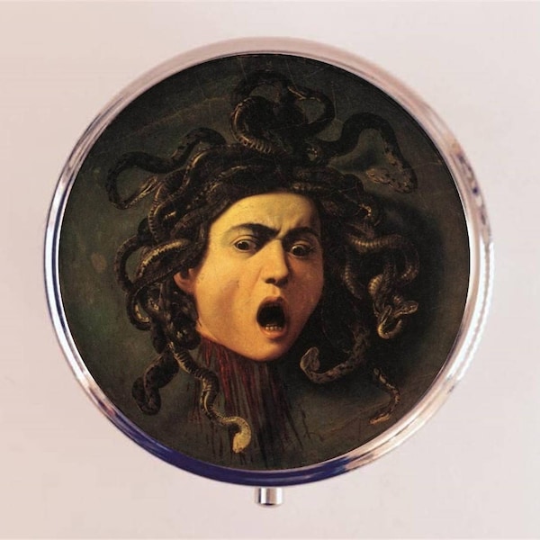 Medusa Pill Box Case Pillbox Holder Trinket Greek Mythology Caravaggio Gorgon Snakes