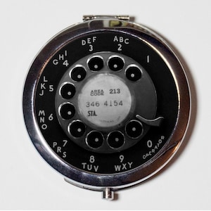 Rotary Telephone Compact Mirror - Vintage Technology Phone - Make Up Pocket Mirror for Cosmetics