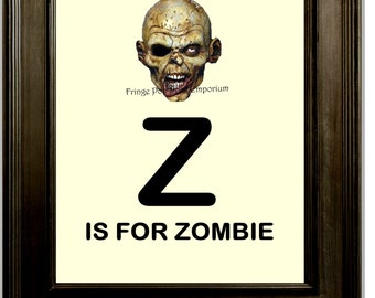 Zombie Alphabet Art Print 8 x 10 - Children's Room Wall Art Illustration - Z is for Zombie