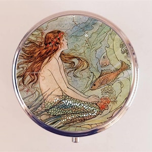 Mermaid Pill Box Case Pillbox Holder Trinket School of Fish Nautical Sirens
