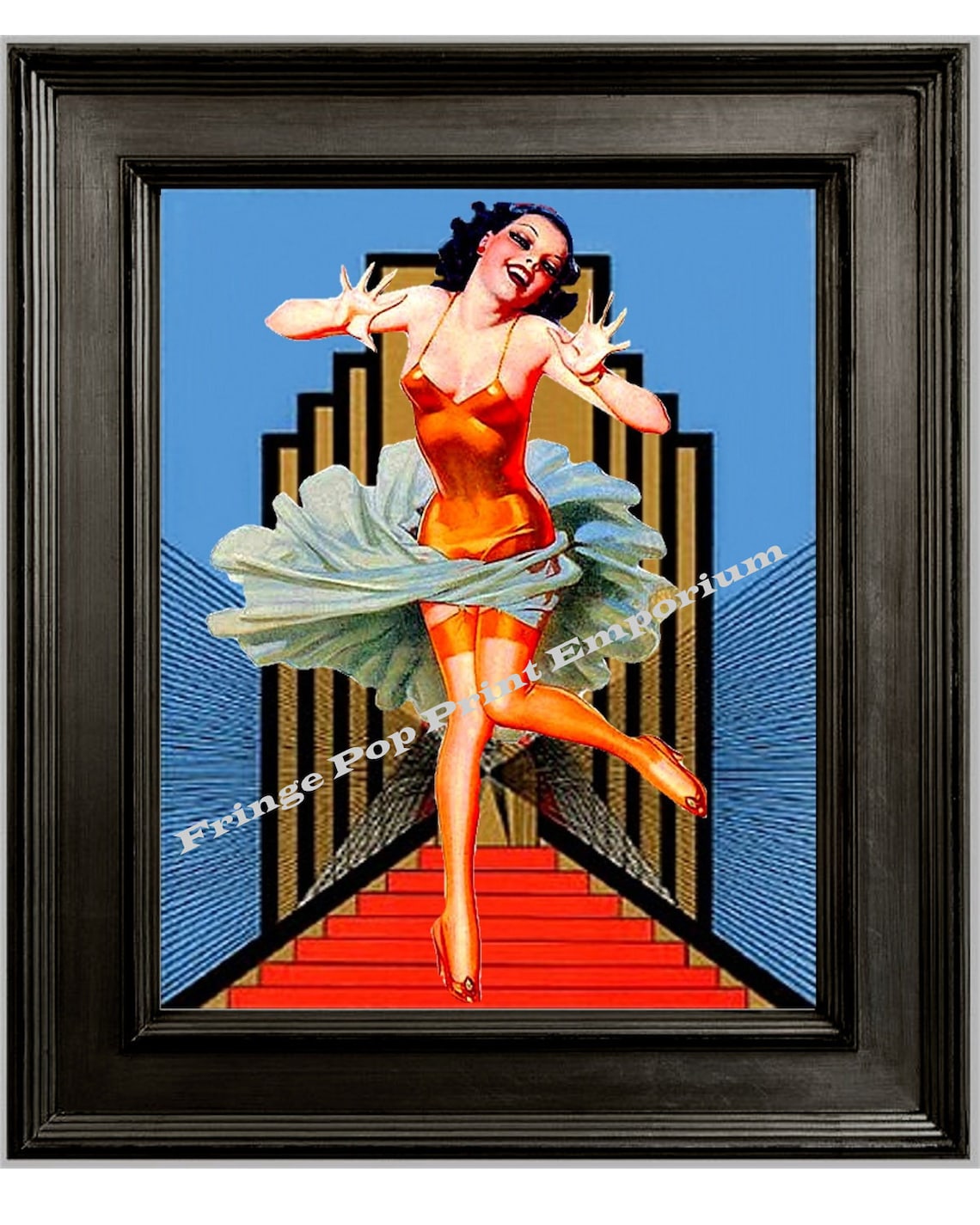 Flapper Art Print 8 X 10 Woman on Stairs 1920s Art Deco Etsy