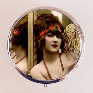 Flapper Mirror Fan Pill Box Case Pillbox Holder Trinket Box Art Deco 1920s 20s Jazz Age