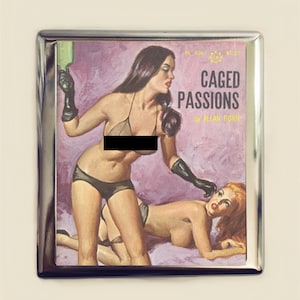 Vintage Lesbian Cigarette Case Business Card ID Holder Wallet Kitsch Pulp Retro 60&#39;s MATURE