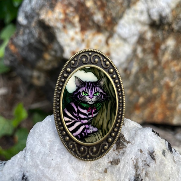 Cheshire Cat Antiqued Bronze Adjustable Ring Alice in Wonderland Brass