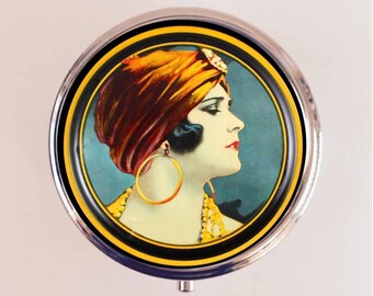 Flapper Turban Pill Box Case Pillbox Holder Trinket Art Deco 1920s Jazz Age Roaring 20s