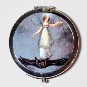 Riding Bat Compact Mirror - Bat Rider Goth Storybook Fairy Tale Fairytale - Make Up Pocket Mirror for Cosmetics