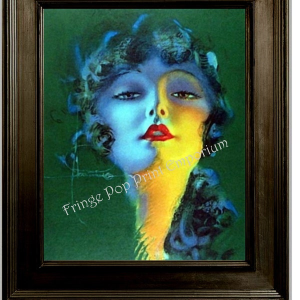 Art Deco Flapper Art Print 8 x 10 - Roaring 20s - Jazz Age - Pin Up on Green Backdrop