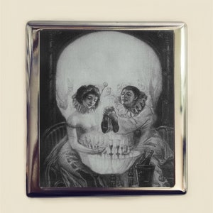 Skull Couple Illusion Cigarette Case Business Card ID Holder Wallet Optical Art Metamorphic Goth Victorian