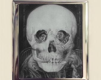 Skull Couple Illusion Cigarette Case Business Card ID Holder Wallet Optical Art Metamorphic Goth Victorian