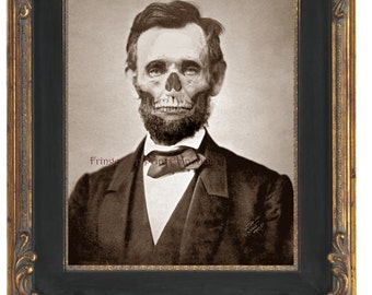 Zombie Abraham Lincoln Art Print 8 x 10 - Undead Lincoln - Skull Face - Goth Horror - Surreal American History - Pop Surrealism