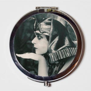 Art Deco Cleopatra Compact Mirror - Vamp Silent Film Theda Bara Egyptian - Make Up Pocket Mirror for Cosmetics