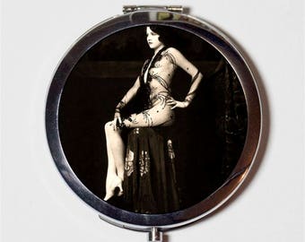 Flapper Showgirl Compact Mirror - Ziegfeld Follies Art Deco 1920s Jazz Age - Make Up Pocket Mirror for Cosmetics