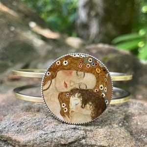 Gustav Klimt Mother and Child Bronze Cuff Bracelet | Famous Painting Jewelry | Art Deco Nouveau Inspired | Fine Art