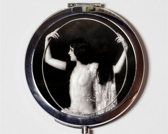 Art Deco Flapper Follies Compact Mirror - 1920's Jazz Age Roaring 20s Ziegfeld Follies Hoop 2 - Make Up Pocket Mirror for Cosmetics