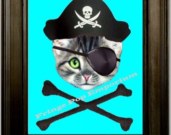Pirate Kitty Art Print 8 x 10 - Cat Kitsch Kawaii Whimsical