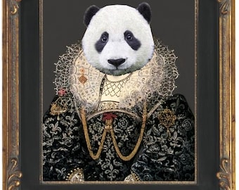 Aristocrat Panda Art Print 8 x 10 Dictionary Page - Panda Bear in Tudor High Collar Costume - Henry the 8th - Tudors - Anthropomorphic