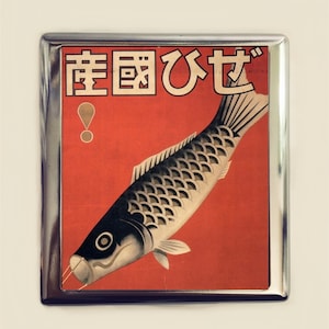 Asiatischer Fisch Zigarettenetui Visitenkarte Ausweishalter Geldbörse Vintage Werbung Kunst