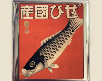 Asian Fish Cigarette Case Business Card ID Holder Wallet Vintage Advertisement Art