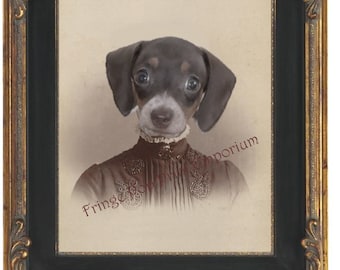 Victorian Dachshund Art Print 8 x 10 - Altered Art Weiner Dog in Victorian Dress - Steampunk