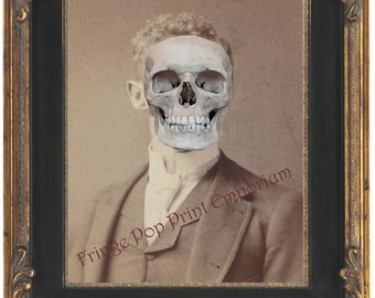 Victorian Skull Man Art Print 8 x 10 - Altered Art Victorian Skull Face Man - Horror Goth Dark Art