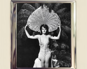 Flapper Fan Cigarette Case Business Card ID Holder Wallet Art Deco Follies 1920s Jazz Age Burlesque Glam