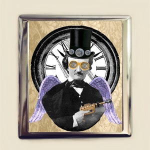 Victoriano Steampunk Edgar Allan Poe Caja de cigarrillos Tarjeta de visita Titular de la identificación Monedero Arte alterado Pop Surrealismo Gótico