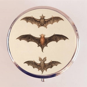 Victorian Bat Pill Box Case Pillbox Holder Trinket Goth Gothic Halloween Bats