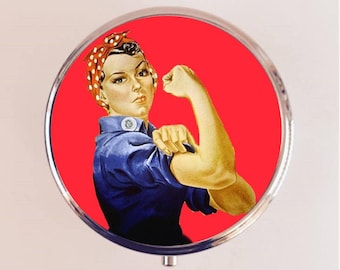 Rosie the Riveter Pill Box Case Pillbox Holder Trinket Box Feminist Icon Americana Feminism