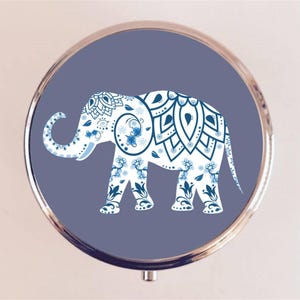 Indian Elephant Pill Box Case Pillbox Holder Trinket Hindu Mandala India Paisley