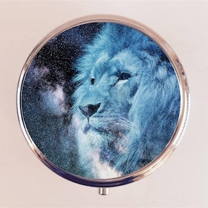 Blue Lion Pill Box Case Pillbox Holder Trinket Spirit Animal Fantasy