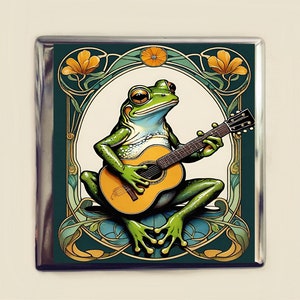 Jugendstil Frosch Spielt Gitarre Zigaretten Etui Visitenkarte Ausweis Halter Geldbörse Deko Kunstwerk