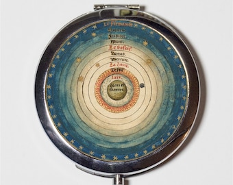 Planet Orbit Compact Mirror - Vintage Astronomy Astronomical Outerspace - Make Up Pocket Mirror for Cosmetics