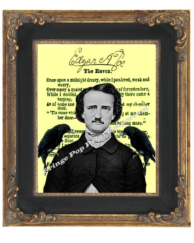 Edgar Allan Poe on Raven Poem Art Print 8 X 10 Goth Gothic Etsy