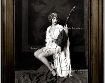 Follies Flapper Art Print 8 x 10 - Art Deco - Jazz Age - Burlesque - Bailarín - 1920s - Glamour Girl con mandolina Roaring 20s Gran Gatsby