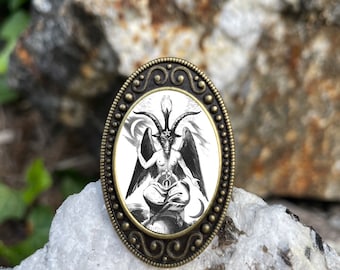 Baphomet Antiqued Bronze Adjustable Ring Occult Pagan Mystical Brass