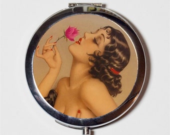 Clapet avec miroir compact rose - Illustration art déco des années 1920 Jazz Age Années folles des années 20 - Miroir de poche pour produits de beauté